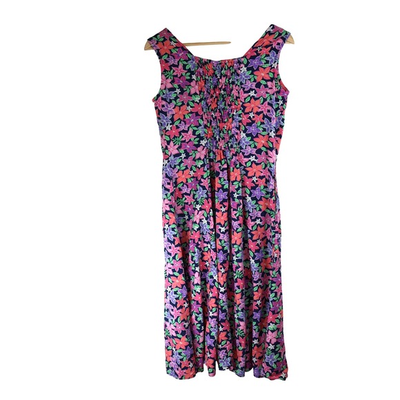 BLAIR Floral Smocked Button Front Midi Dress Bright Retro Summer Vacation  PS - Picture 4 of 15